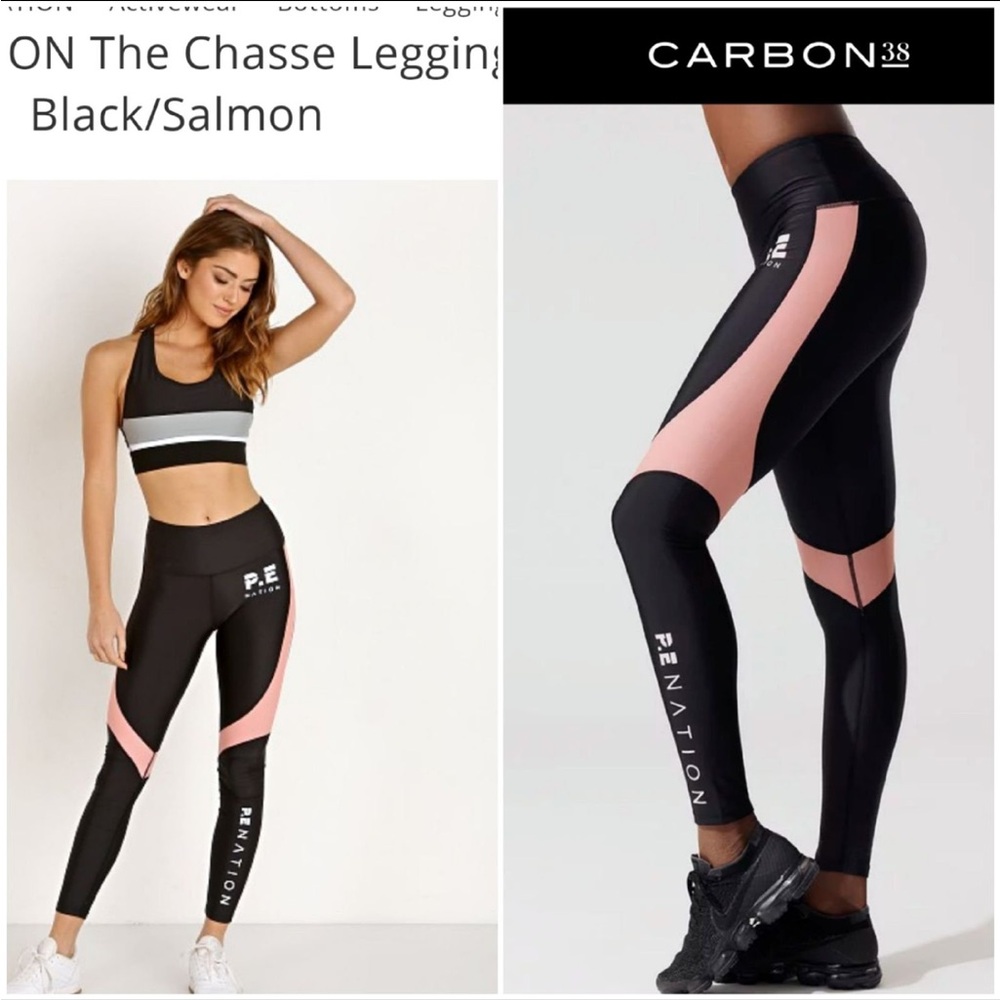 Carbon38 PE Nation Chasse color block leggings salmon pink and black